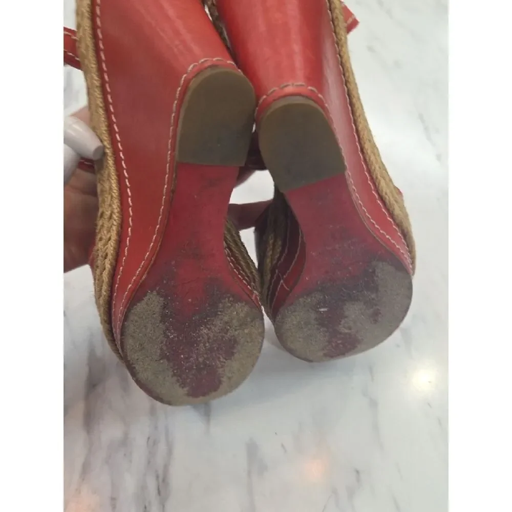 Christian Louboutin Red Leather Espadrille Wedge Sandals